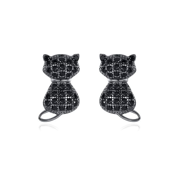 Coreano New Fashion Anime Cat S925 Orecchini in argento Donne affascinanti Micro Set Zircone Nero Bianco Gatto Orecchini animali per le donne Festa di nozze Regalo di San Valentino SPC