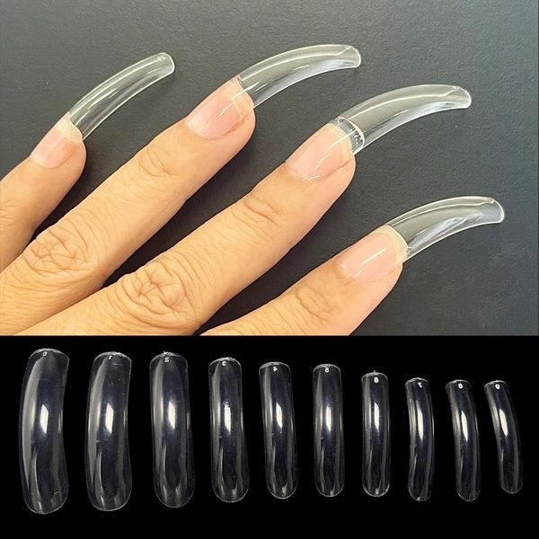 Unhas Falsas 500pcs Design Incrível Limpar Longo Quadrado Curvo Dicas de Unhas 90's Full Cover Bend Press na Extensão de Unhas Falsas para Loja de Unhas DIY 231121