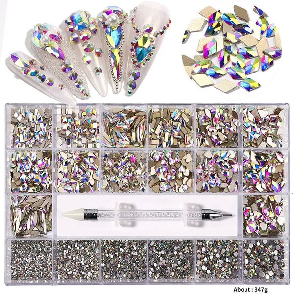 Nail Art Dekorationen Nail Art Strass Set Multi Shape Crystal Flatback Diamant Nagel Kit Professionelle Material Dekoration Werkzeuge 231121
