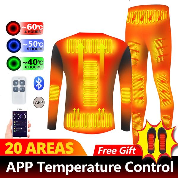 Sous-vêtements thermiques pour hommes Ensemble de sous-vêtements chauffants d'hiver Alimenté par batterie USB Téléphone intelligent Contrôle de la température par application Veste de moto Costume Combinaison thermique de ski 231122