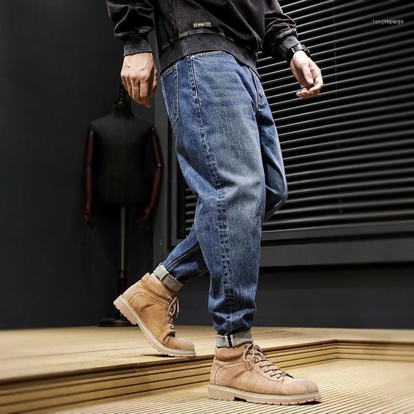 Jeans masculinos de estilo japonês homens soltos calças de pernas largas calças harém