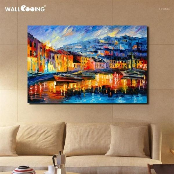 100% pintado à mão paisagem pintura a óleo veneza em tela pinturas abstratas itália amarelo arte de parede fotos para sala de estar1285z