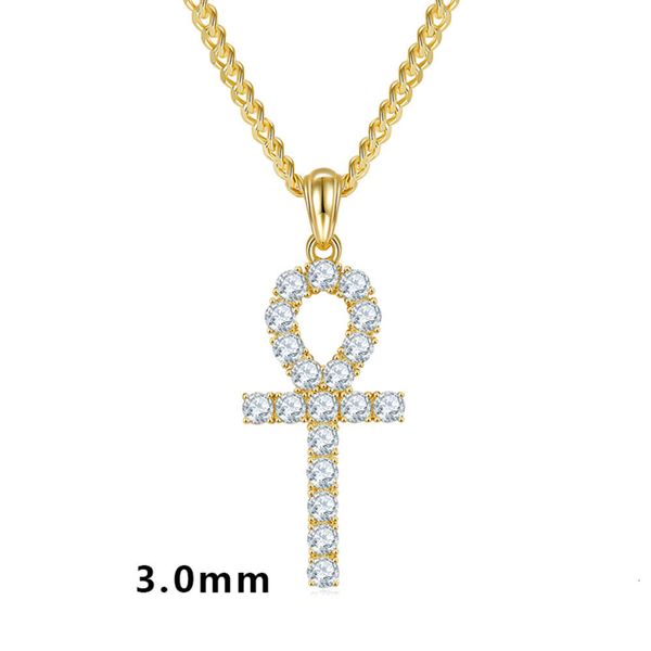 Os recém chegados melhor venda jóias finas banhado a ouro s sterling sier 3mm moissanite ankh cruz pingente colar para presentes