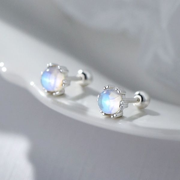 Minimalista Gemstone 925 Sterling Silver Studs Moonstone Elegante piccolo orecchino cabochon Orecchini Argento