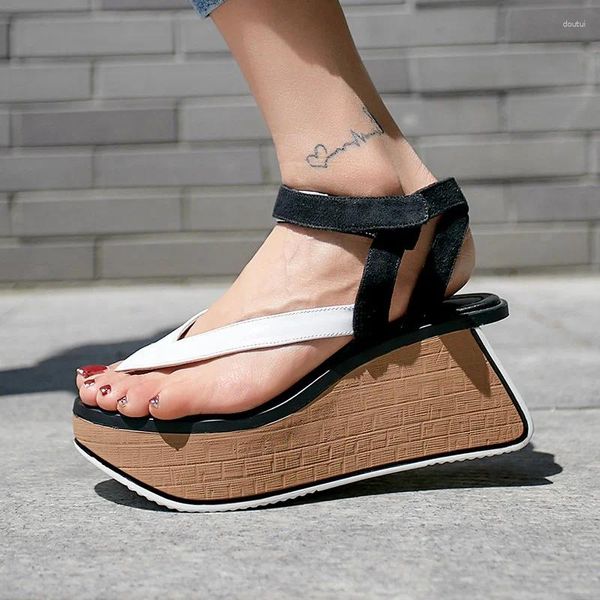 Sandálias cunha plataforma de salto flip flops dedo do pé aberto sola grossa moda casual sapatos femininos sandalias mujer verano chaussure femme