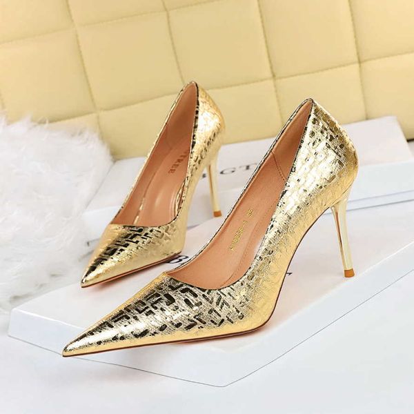 Scarpe eleganti BIGTREE Scarpe Sweet Women 8.5cm Tacchi alti Décolleté Stripper Eleganti tacchi a spillo dorati Lady Escarpins Scarpe da sposa Taglia grande 43