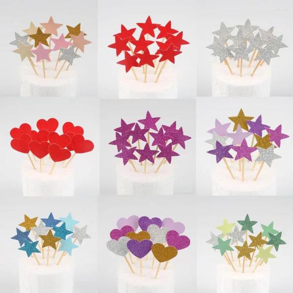 Suprimentos festivos 10 pçs mini coração estrela cupcake toppers bolo de aniversário decoração picaretas crianças decorações de festa de casamento chá de bebê