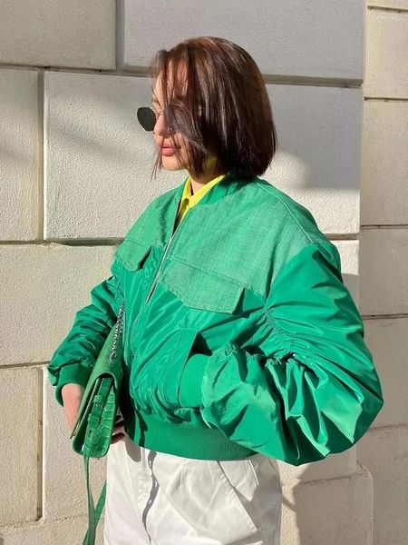 Casacos de Trench das Mulheres Foridol Alta Moda Mulheres Bomber Verde Oversize Casaco de Inverno Parka Outono Jaqueta Curta Quente Laranja Femme Chaqueta 2023