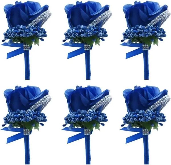 Dekoratif Çiçekler 6pcs Yapay Boutonniere Gelin Korsage Gül İpek Çiçeği Düğün Prom Partisi için Pim ve Klipli