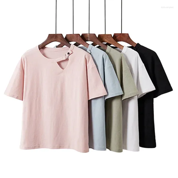 T-shirt da donna T-shirt basic lavorata a maglia casual estiva T-shirt basic da donna a maniche corte o-collo T-shirt in cotone di lino oversize femminile da donna