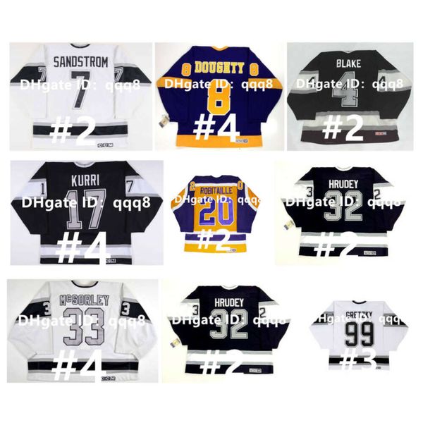 Vintage CCM Kings Hóquei Jersey Jari Kurri Tomas Sandstrom Marty Mcsorley MARCEL DIONNE BERNIE NICHOLLS DREW DOUGHTY ANZE KOPITAR LUC raro