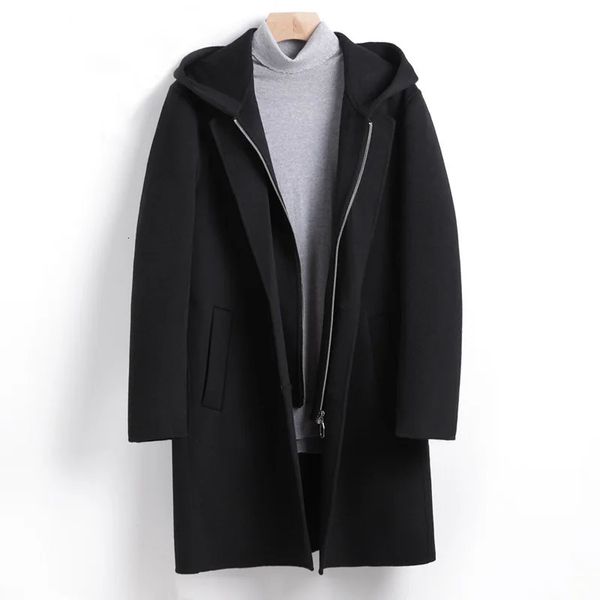 Erkekler Sonbahar Kış Kalın Yünlü Ceket Erkek Uzun Kollu Çıkarılabilir Kaput Siyah Kapşonlu Palto Erkekler Büyük Boyutlu Karışım 4xl 3XL 231121
