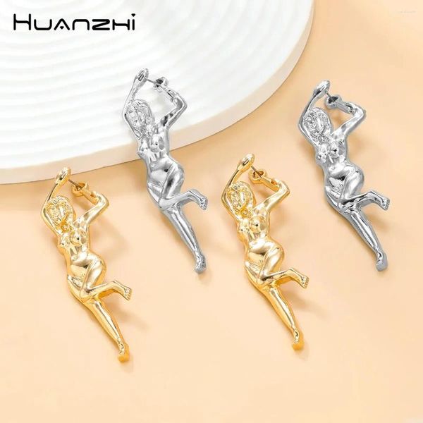 Brincos Huanzhi feminino modelo humano em forma de metal para mulheres meninas atacado liga exagerada moda vintage jóias criativas