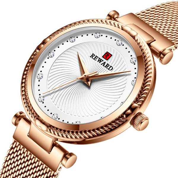 Orologi da polso Orologio da polso da donna di lusso in oro rosa Orologi da polso da donna delle migliori marche Orologio da polso in maglia di acciaio al quarzo casual Montre Femme Relogio