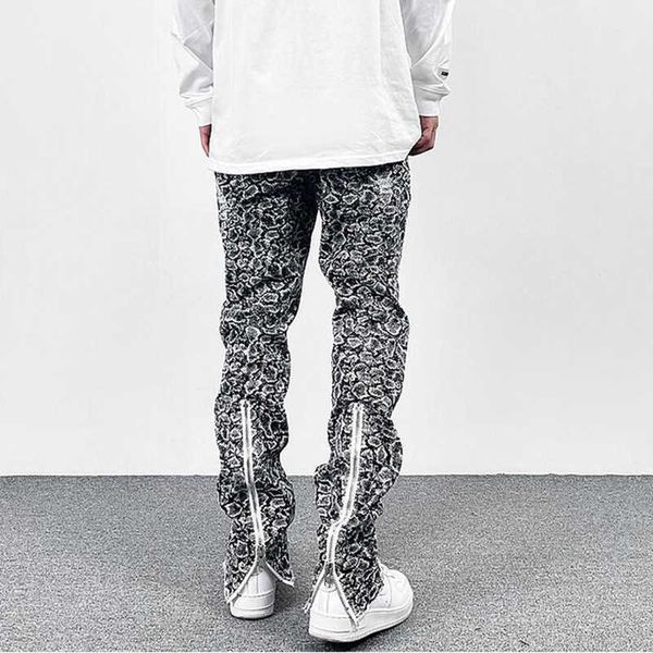 Мужские брюки Harajuku Snake Pattern Ba zipper Hole Источники джинсов для мужчин High Street Retro разорванные повседневные мешкова