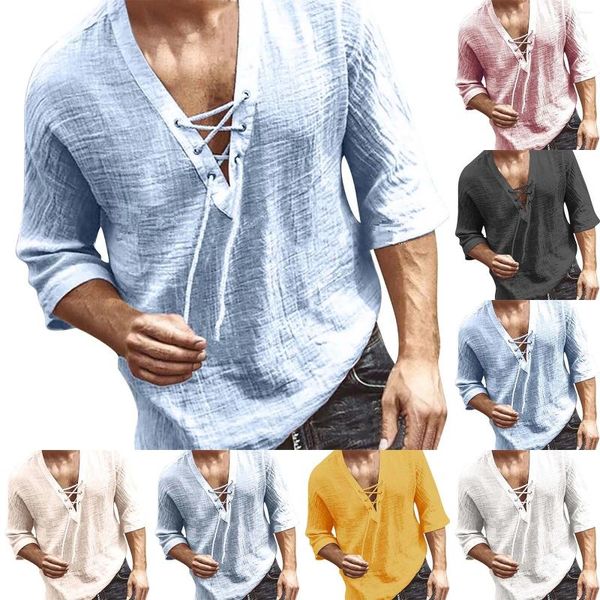 Homens camisetas Manga Longa Térmica Mens Blusa Top para Homem CottonTie em SleevedOutdoorLoose Camisa Casual Pacote Homens