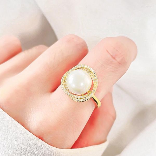 Trauringe Mode Micro Pave Zirkon Blume Twist Big Pearl Schmuck Luxus Classic Open Ring für Frauen