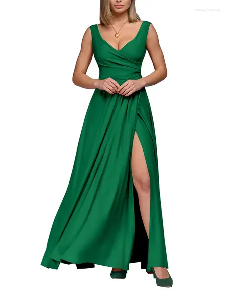 Günlük Elbiseler Kadınlar İçin Zarif Parti 2023 Prom Lüks Kadın Elbise Akşam Düğün Dansı Uzun Maxi kolsuz yeşil Vestidos