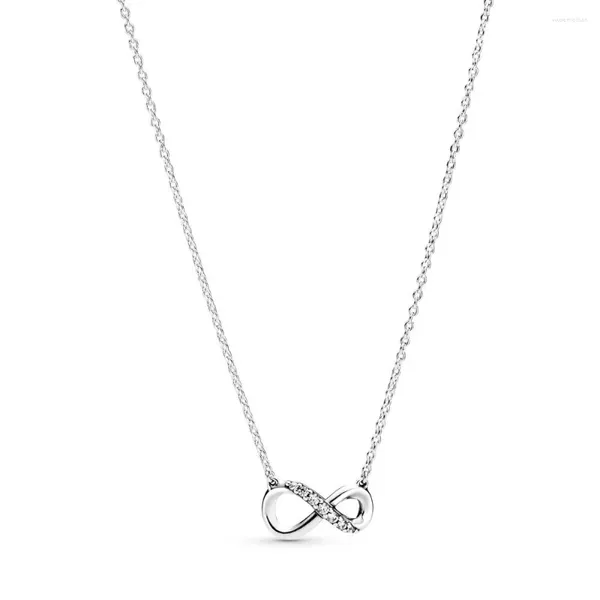 Correntes 2023 Dia das Mães Original 925 Sterling Silver Sparkling Infinity Collier Colar Jóias Presente