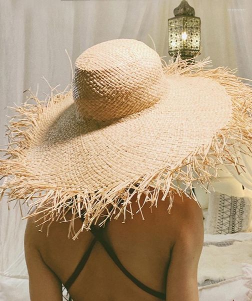 Wide Brim Hats Fitshinling Bohemian Woven Straw Beach Sun Hat 2023 Sommer Handmade Gute Qualität Für Frauen Urlaub Weiblich