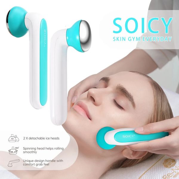 Dispositivos de cuidados faciais S40 massageador de rolo de gelo 360 graus cabeça rotativa anti rugas realce instrumento de beleza de compactação de pele 231121