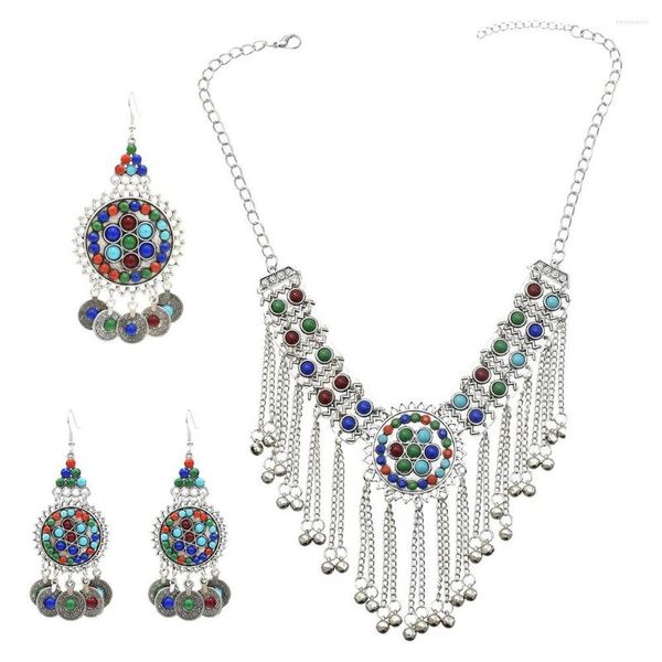 Collana Orecchini Set Retro Gypsy Tribal Color Beads Coin Bell Bracciale Boho Ethnic Afghan Dress Sposa Gioielli da sposa