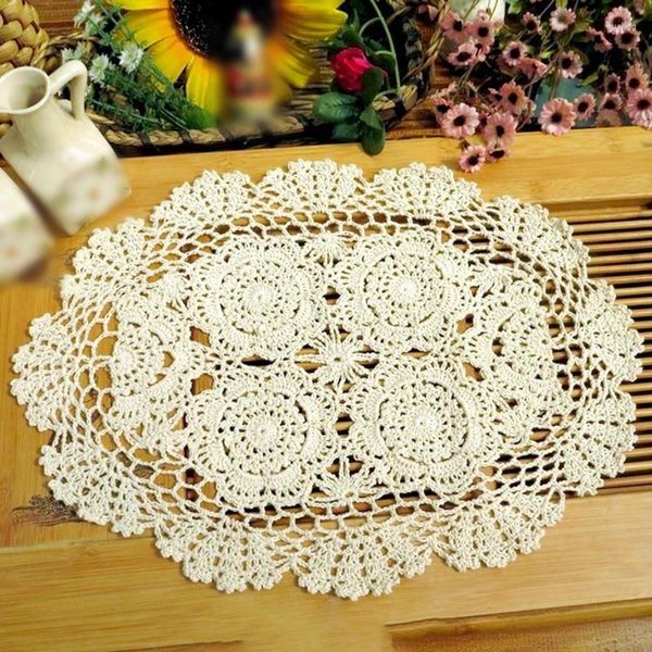 Masa Paspasları 1 PC Oval Mat Placemat Vintage El Tığ Crochet Pamuk Çiçek Çiçek Nakamı Ev Dekorasyonu