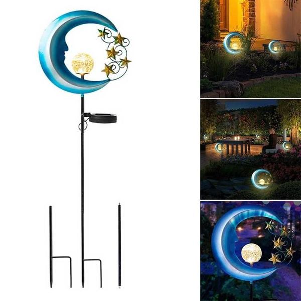 Energia solar luz do jardim lua crackle vidro globo de metal luz solar luzes caminho do jardim decorativo para exterior backyard287b