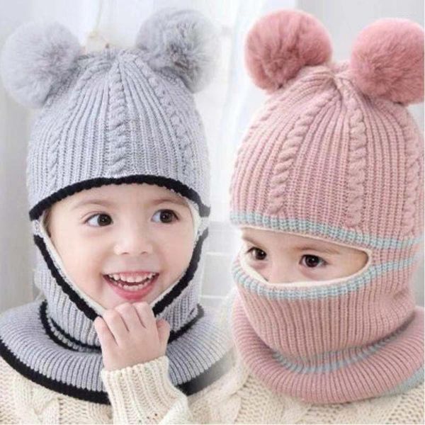 Береты, детские шапки, вязаная шерстяная шапка для мальчиков и девочек, зимние детские теплые шапки с шарфом для детей 1–6 лет, ветрозащитная шапка