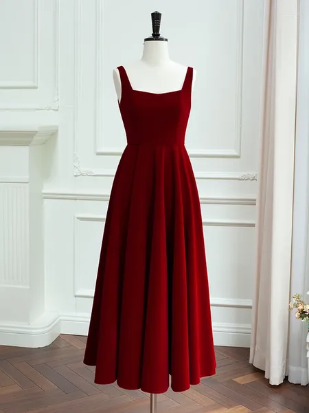 Повседневные платья YIGELILA, женское винно-красное бархатное платье, праздничное платье с открытой спиной, элегантный квадратный воротник, без рукавов, ампир, длиной до щиколотки, большой подол 67528
