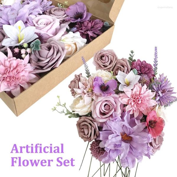 Flores decorativas de casamento para decorações, cadeira de mesa, decoração de bolo, buquê de flores artificiais, caixa combinada, decoração de casa