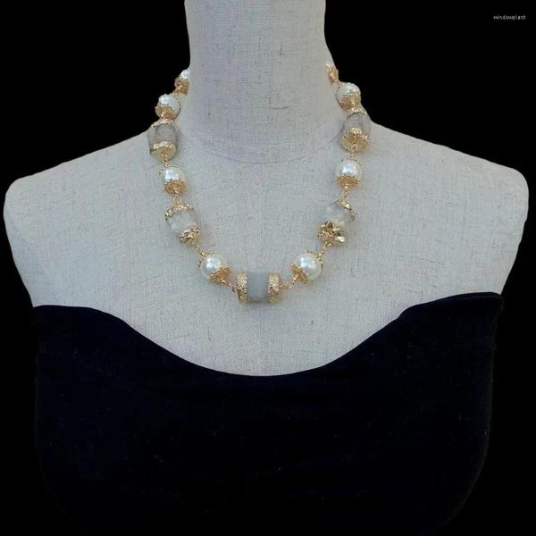 Ciondoli YYGEM Quarzo bianco naturale Pietra druzy Collana di perle di conchiglia marina 20 