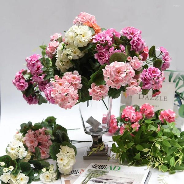 Flores decorativas 1 cachos de gerânio artificial 36cm planta rosa vermelha para casamento jardim casa loja decorações de cores vibrantes