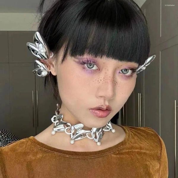 Rücken Ohrringe Mechanische Punk Silber Farbe Flügel Ohr Clip Sexy Elf Für Frauen Schönheit Schmuck Zubehör Y2k Südkorea 2023