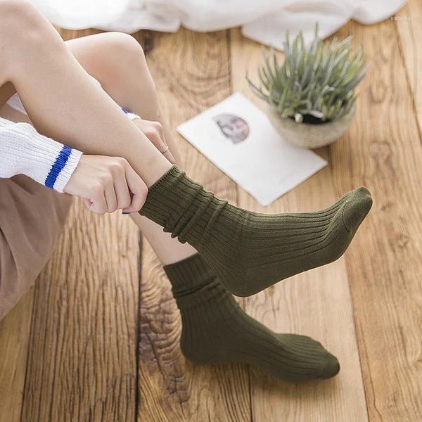 Kadınlar SOCKS Pamuk Örgü Çizgili Uzun Düz Renk Harajuku Retro Mürettebat Öğrenci Kız Çorap Tasarımcı Drop