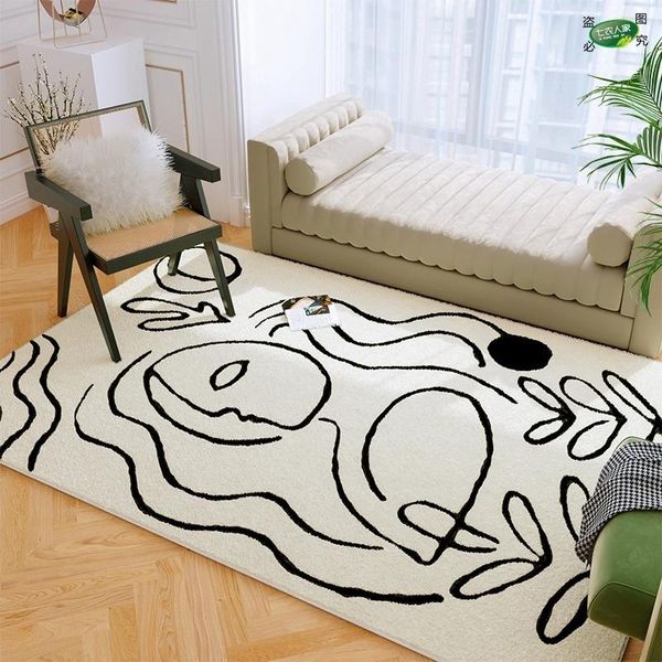 Tapetes de arte nórdica para sala de estar grande tapete abstrato linhas de piso tape