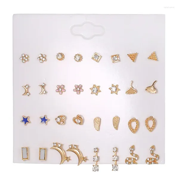 Orecchini a bottone 16 paia donna stile misto piccoli set orecchini a forma di serpente con fiocco stella per regalo di gioielli per feste di compleanno per bambini