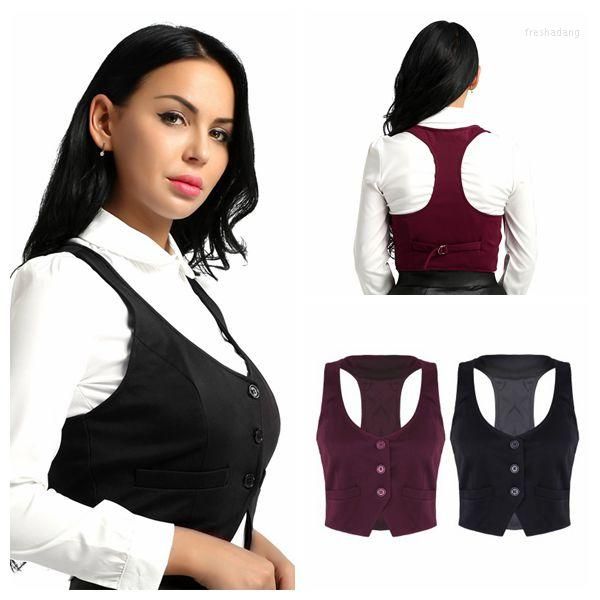 Canotte da donna Moda donna Scollo a V Senza maniche Abbottonatura Abbottonata Schienale a vogatore Gilet classico Camicie Gilet separato Per abbigliamento formale Arrivo