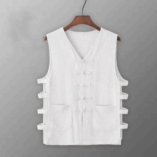 Canotte da uomo Gilet vintage da uomo Camicia di lino in cotone Kung Fu Top estivo Abito tradizionale cinese Cardigan aperto senza maniche 230422