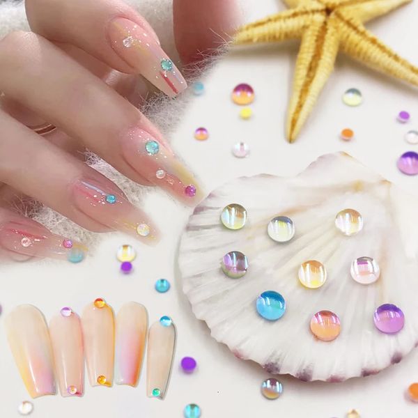 Decorazioni per nail art Parte Charm Candy Aurora AB Colore Sirena Goccia Rotonda Strass Accessori Misura mista Fatta a mano con retro piatto Diamante 231121