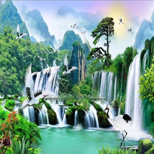 Обои на заказ зеленые пейзажи природы водопад обои 3d фрески обои для гостиной2840