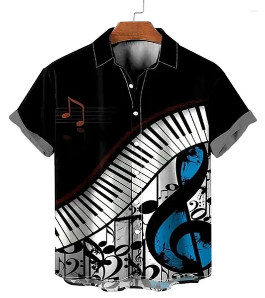 Camisas casuais masculinas elementos de música fina impresso camisa de manga curta para homens esportes respirável cardigan rua moda topo verão wear