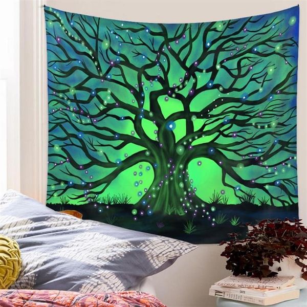 Tapeçarias Fluorescentes Árvore Verde Tapeçaria Abstrata Mandala Tapete Boho Decoração Quarto Dormitório Hippie Estética Cloth331w