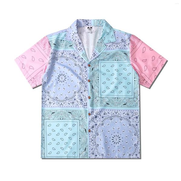 Camicie casual da uomo 2023 Camicia estiva da uomo vintage con stampa di fiori di anacardi Moda rosa manica corta oversize Hawaiian Beach Harajuku Chemise