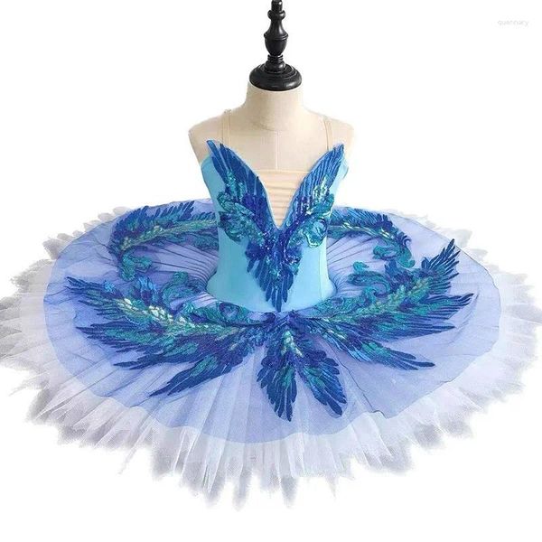 Palco desgaste meninas ballet tutu panqueca prato bordado desempenho dancewear adulto crianças profissional dança collant trajes