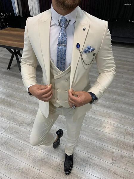 Ternos masculinos conjunto de 3 peças smoking noivo padrinho terno de negócios vestido de festa de casamento ocasiões especiais jaqueta calças colete