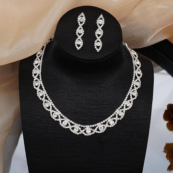 Brincos de colar Conjunto de mulheres elegantes sets que provocam strass -estéticos geométricos e brincar com jóias de casamento de noiva a bridemas