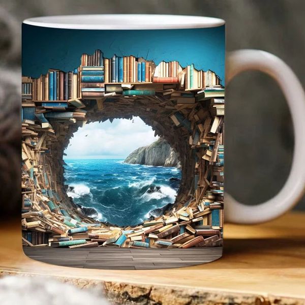 Tassen 3D-Bücherregal-Tasse, 325 ml – eine Bibliotheksregal-Tasse, Bibliotheks-Bücherregal-Tasse, Kaffeetasse für Buchliebhaber, kreatives Raumdesign, einfach zu bedienen, 231121
