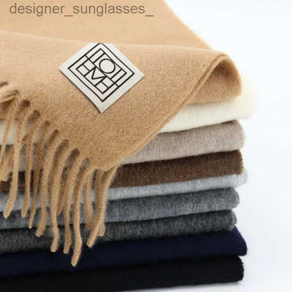 Lenços 100% Lenço de Lã de Cordeiro Cor Sólida Mulheres Homem Inverno Quente Macio Pescoço Lenços Real Lã Shl Marca 2023 Feminino Cashmere ScarfL231122