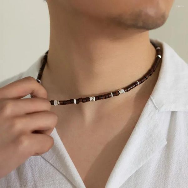 Pingente colares personalidade design de madeira grânulo corrente de clavícula para homens boho sênior cerâmica acrílico gargantilha colar feminino jóias